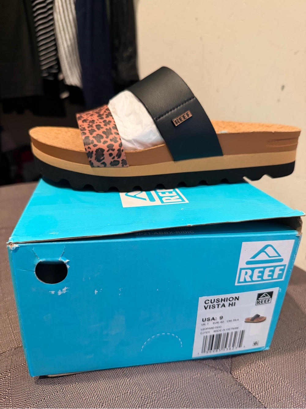 Reef Women's Two-Strap Slide with Leopard Accent - Black & Brown
